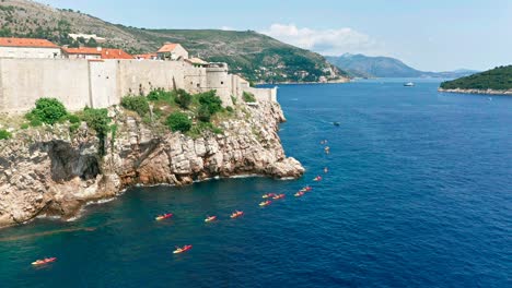Aerial-view-of-Dubrovnik-with-kayaks,-Croatia