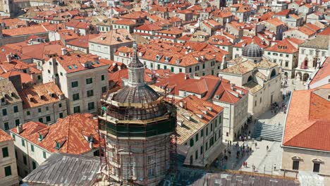 Aerial-view-of-dome-of-Cathedral-Treasury-in-Dubrovnik,-Croatia