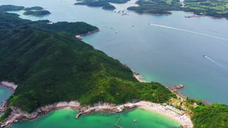 Iconic-white-sandy-beach-bay-of-geopark-in-Sain-Kung,-Hong-Kong