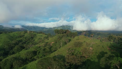 Hermosa-Toma-Aérea-De-Drones-De-4k-De-La-Naturaleza-Y-Verdes-Colinas-En-El-Parque-Nacional-De-Monteverde---Bosque-Nuboso-En-Costa-Rica