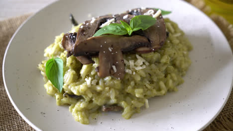 Mushroom-Risotto-with-Pesto-and-Cheese
