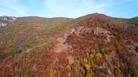 Drohnenaufnahme-Von-Rumänischen-Bergen,-Die-Mit-Herbstbäumen-Bedeckt-Sind