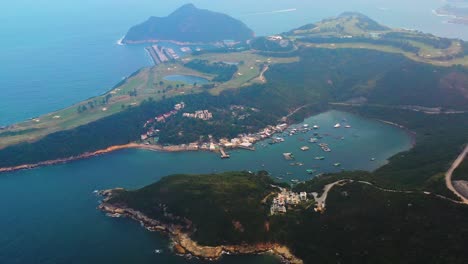 Wide-panorama-of-Clearwater-Bay-Peninsula,-Hong-Kong,-China,-Asia,-aerial-shot