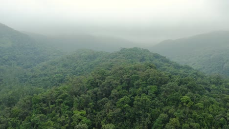 Aerial-of-flying-over-a-beautiful-green-forest-mountain-in-a-rural-landscape