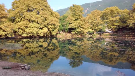 Beautiful-river-springs-lake-in-Greece,-panning