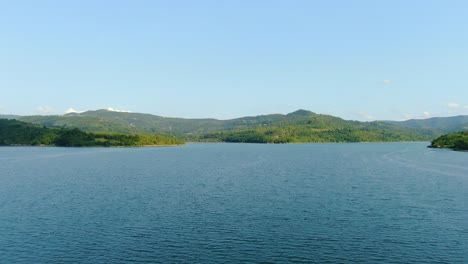 Lake-Butoniga-in-Croatia-panorama-showing-full-high-water-level,-Aerial-drone-flyover-shot