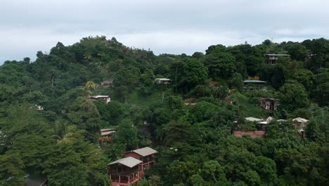 Drone-shot-of-hill-top-houses-by-Bloody-bay-on-the-island-of-Tobago