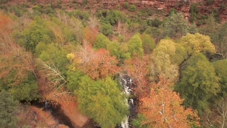 aerial-descent-to-the-waterfalls-and-white-water-of-Oak-Creek-,-Sedona,-Arizona