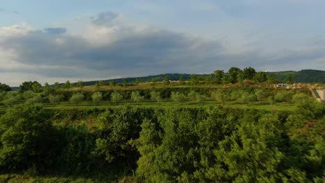 Obstplantagen-Am-Rande-Des-Wasserreservoir-Damms-Des-Butoniga-Sees-In-Kroatien-Mit-Feldfrüchten-Und-Obstbäumen,-Luftdrohnen-Überführungsaufnahme