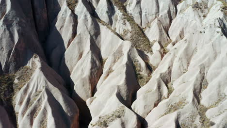 Rugged-eroded-landscape-of-Cappadocia,-Aerial-view-of-unique-geography-of-Turkey