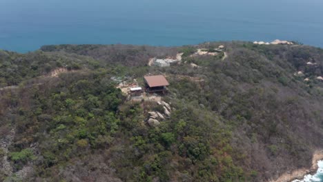 Aerial-View-of-Zipline-Landing-Zone-on-Cape-of-Acapulco-Bay,-Mexico