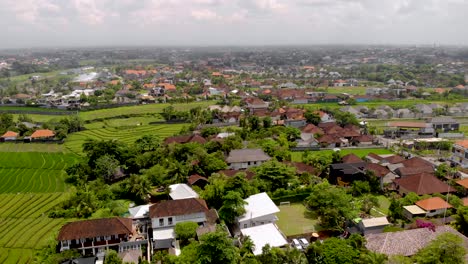 Aerial-overhead-shot-of-village-in-Bali,-Indonesia