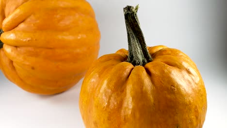 Two-pumpkins-isolated-on-a-white-background,-SLIDE-RIGHT