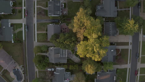 Straight-down-overhead-of-houses-in-suburban-St