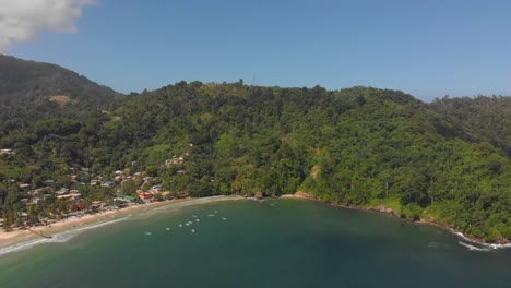 Aerial-footage-of-the-small-fishing-village-located-at-the-end-of-the-famous-Maracas-Bay-Beach-located-on-the-twin-island-of-Trinidad-and-Tobago