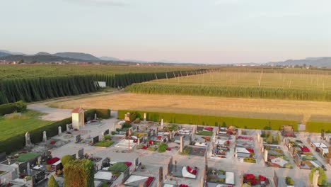 Vorwärtsschuss-Mit-Friedhof-Im-Vordergrund-Und-Ikonischen-Cops-Feldern-Im-Hintergrund