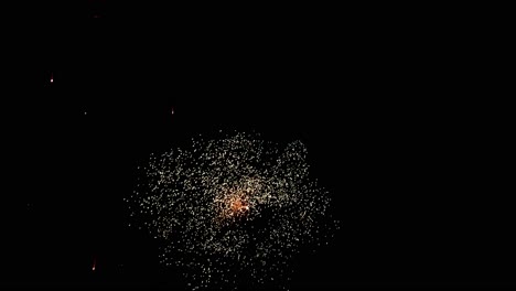Looking-at-brocade-fireworks-going-off-in-the-night-sky-with-multicolored-pearl-fireworks-exploding-over-them