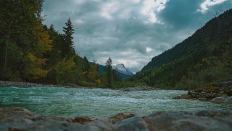 4K-UHD-video-of-the-mountain-river-Rissach-in-Austria,-close-to-the-Bavarian---German-border
