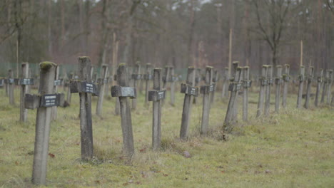 Close-pan-over-old-crosses-at-abandoned-cemetary