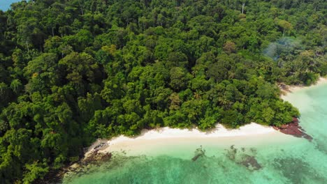 Aerial-tilt-down-shot-of-beautiful-tropical-island-on-Andaman-Sea-in-Thailand---Koh-Kradan
