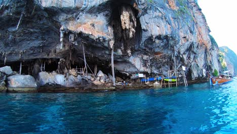 An-entrance-to-a-cave-near-Phi-Phi-islands,-Thailand