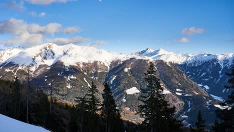 epic-snow-capped-mountain-view-in-the-alps,-time-lapse-from-Rosskopf-in-South-Tyrol-looking-across-the-Adige-Valley-in-winter