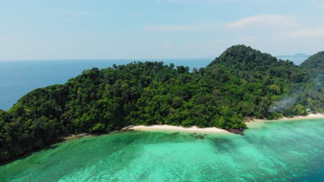 Aerial-panoramic-shot-of-beautiful-tropical-island-on-Andaman-Sea-in-Thailand---Koh-Kradan