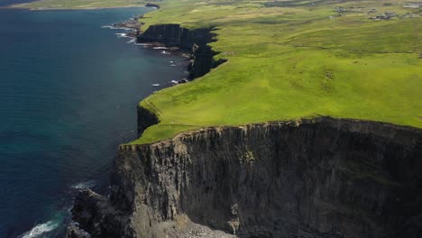 Green-Cliffs-of-Moher-tourist-attraction,-Ireland-west-coast,-aerial-view