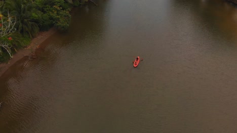 Dos-Personas-Remando-Un-Kayak-En-El-Río-En-Grande-Riviere-Ubicado-En-La-Isla-Caribeña-De-Trinidad