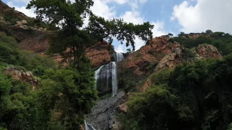 Crocodile-river-waterfall-time-lapse-at-the-walter-sisulu-national-botanical-gardens-in-roodepoort,-South-Africa