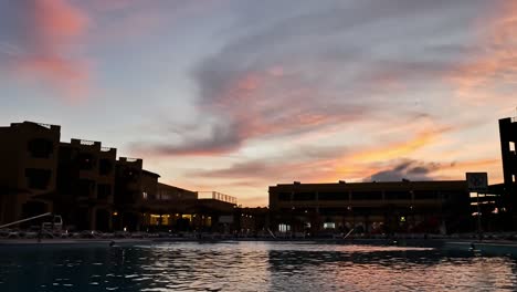 Sunset-Timelapse-Over-a-Resort-in-Marsa-Alam,-Egypt
