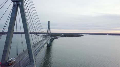 Aerial-of-maintenance-check-on-longest-cable-stayed-Finnish-Replot-Bridge