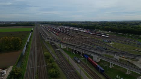 Freight-Trains-On-The-Railway-Arriving-At-The-Classification-Yard-Kijfhoek-In-The-Netherlands