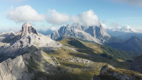 Aerial-of-majestic-Becco-Di-Mezzodi-with-Monte-Pelmo-in-background