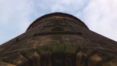 Close-up-view-going-under-a-tower-at-the-castle-in-Nuremberg,-Bavaria,-Germany