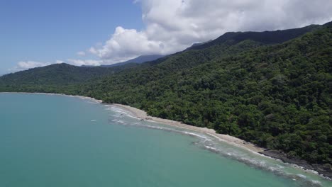 Scenic-Nature-Of-Cape-Tribulation-And-Daintree-Rainforest-Natural-Reserve-In-Queensland,-Australia---aerial-drone-shot