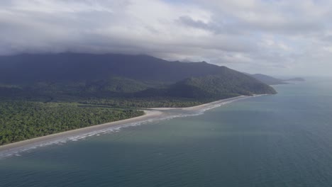 Aerial-View-Of-River-Flowing-Through-The-Ocean-In-Daintree-National-Park,-Far-North-Queensland,-Australia---drone-shot