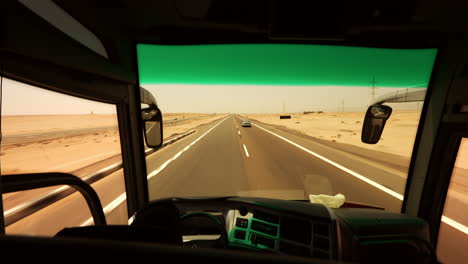 Bus-Driving-On-Egyptian-Road-On-A-Sunny-Day-In-Hurghada,-Egypt