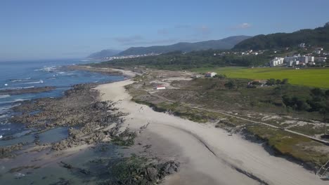 Wide-aerial,-empty-Afife-beach-near-of-Caminha,-Viana-do-Castelo
