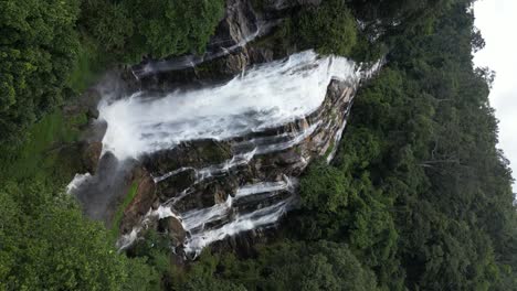Incredible-high-waterfalls-at-Doi-Inthanon---vertical-drone-view