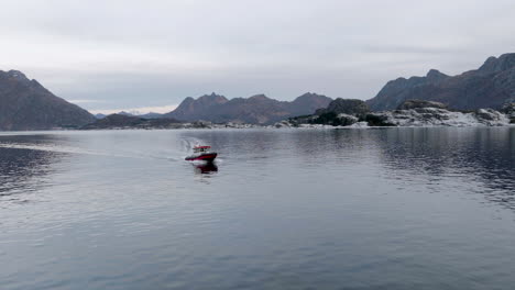 Boat-navigating-on-sea-waters-of-Norwegian-fjord