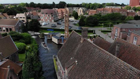 Drone-footage-of-Brugge-city-on-a-busy-summer-day