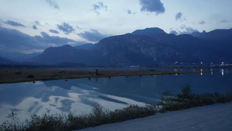 Squamish-Spit-river-static-shot-of-conservation-natural-area-park-with-harbour-during-blue-hours
