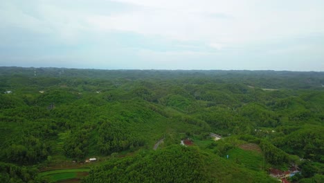 Drohne-Luftaufnahme-Der-Tropischen-Landschaft-Und-Des-Waldes-Auf-Der-Indonesischen-Insel-Java
