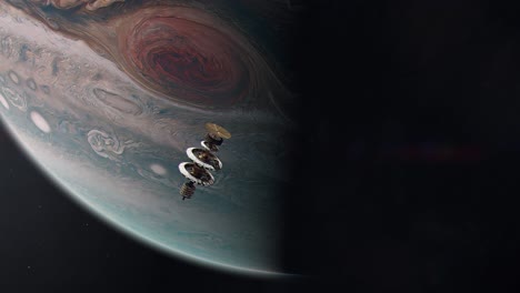 Eine-Große-Raumstation,-Die-Den-Gasriesen-Jupiter-Umkreist