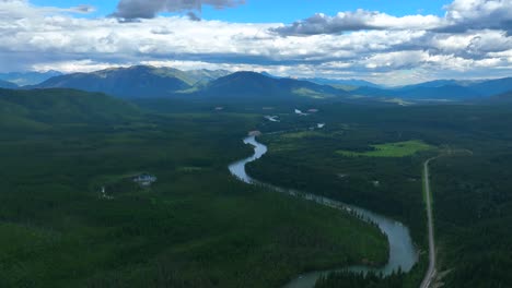 Flathead-River-With-Blue-Cloudy-Sky-Background-In-Montana,-USA---aerial-drone-shot