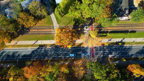 Sky-view-of-autumn-road-car