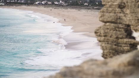 Person-walking-his-dog-on-an-empty-beach-in-Cadiz