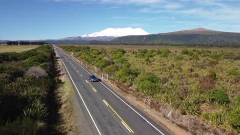 Mount-Ruapehu-drone-reveal-from-highway-New-Zealand