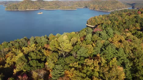 Aerial:-Lake-with-fall-foliage